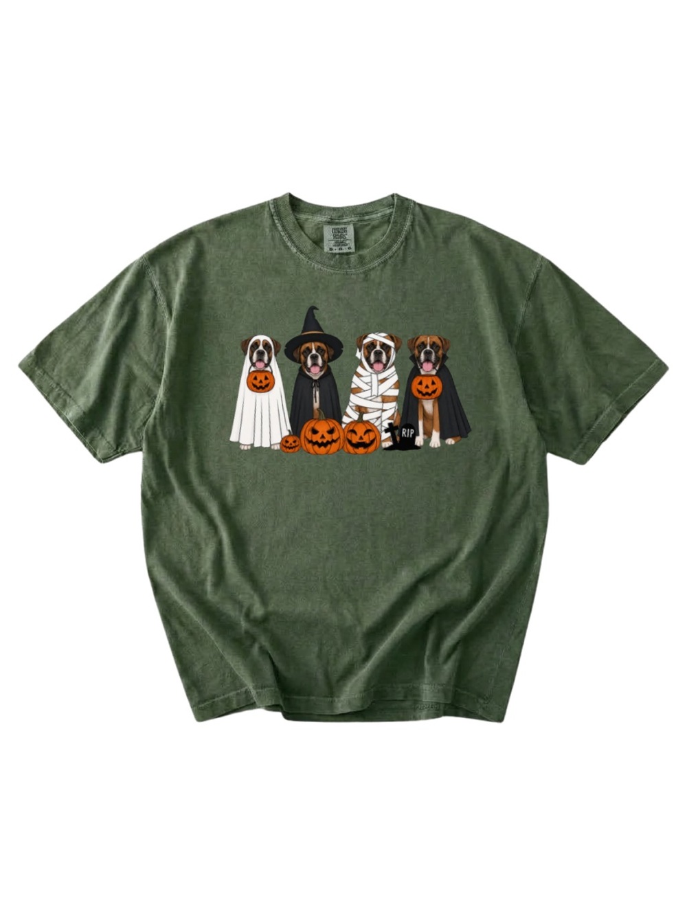 Comfort colors Halloween Boxer Dogs Graphic Tee - Olive